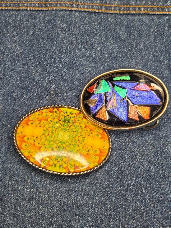 Lot of 2 - Women\'s Vintage Dichroic Glass & Floral Bright Design Belt Buckles main image 6